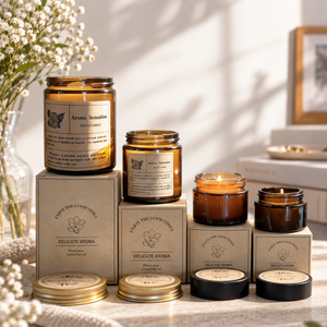 Custom Amber Glass Jar Scented Candles Private Label Packaging
