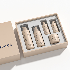 Luxury Matte Beige Skincare Packaging Set Plastic Pet Skin Care Serum Dropper Cream Lotion Pump Bottle