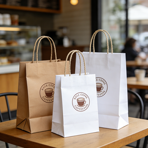 Recyclable Custom Logo Offset Printed Food Takeout Supermarket Kraft Paper Bags